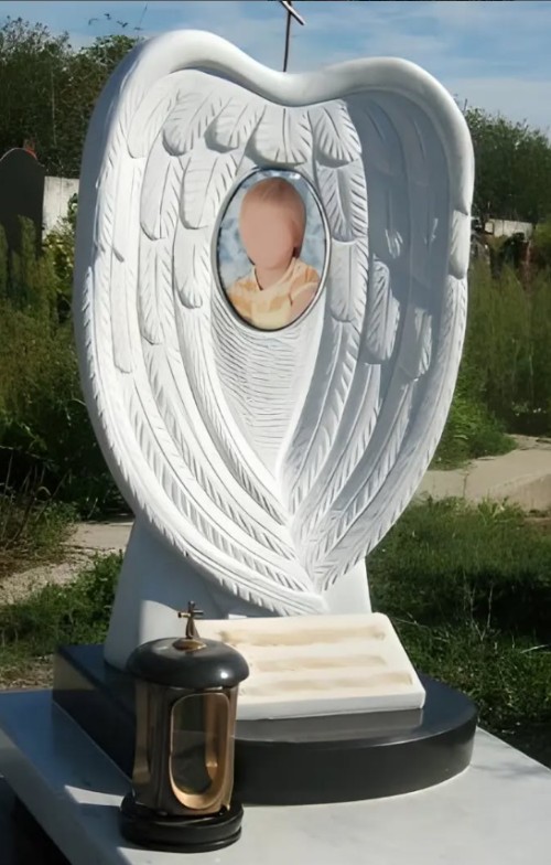 Kitajska Xingyan Stone Careving Angel Wings Otroški nagrobnik