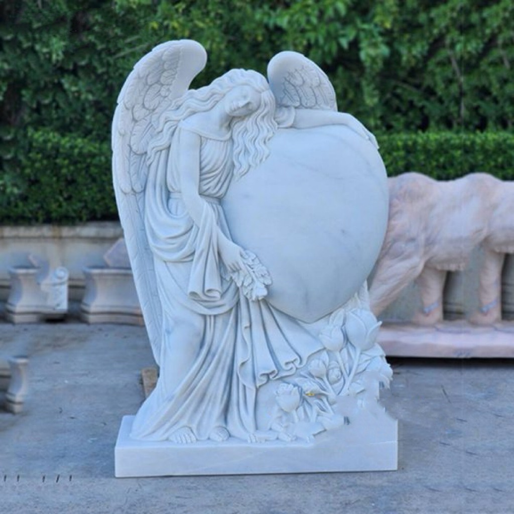 Xingyan Marmor Angel, ki sprejema srčno spominsko kamnito skulpturo